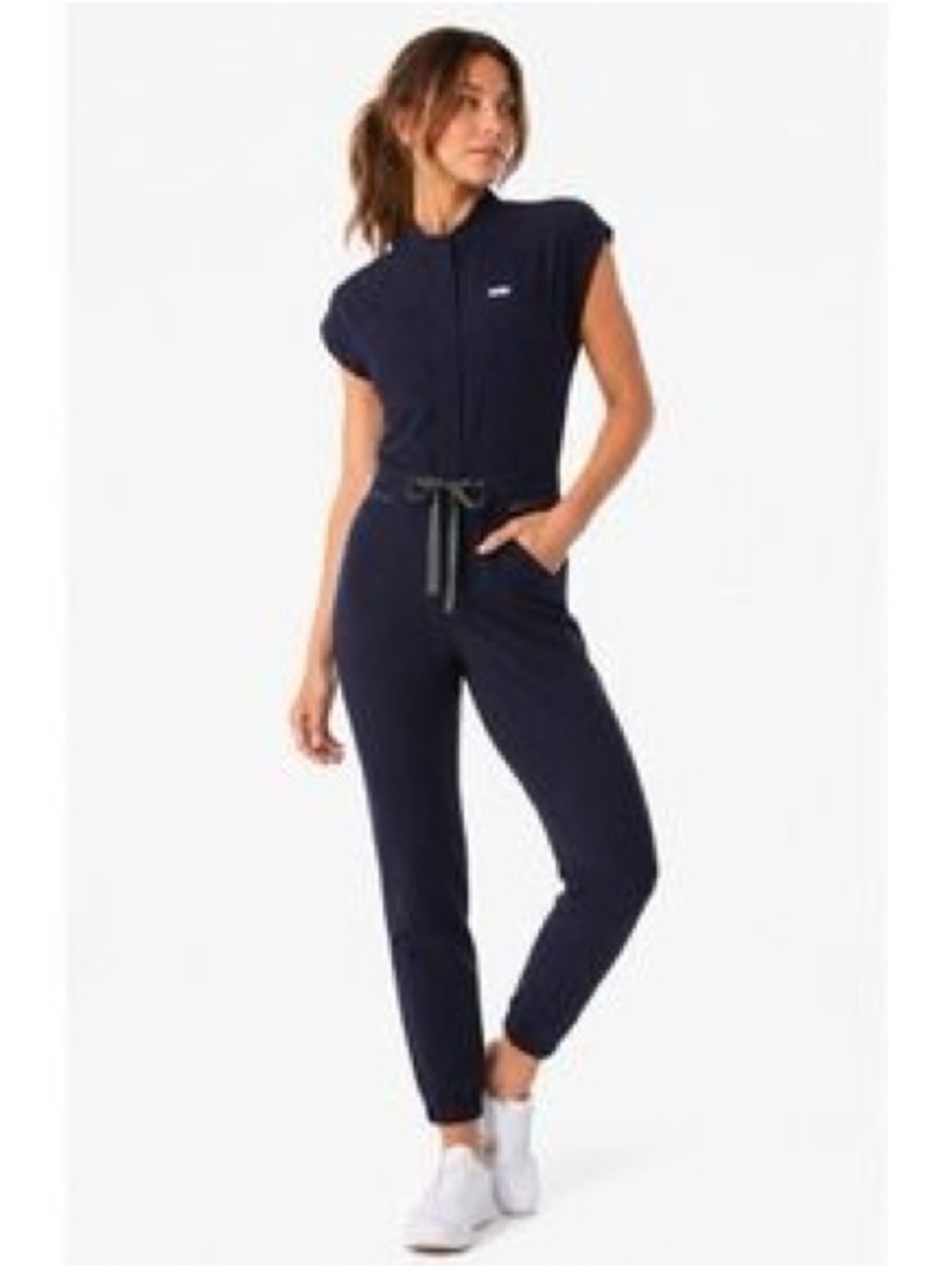 FIGS Technical Rafaela Cargo Scrub Jumpsuit Women L Navy Blue Zip Cute Medical